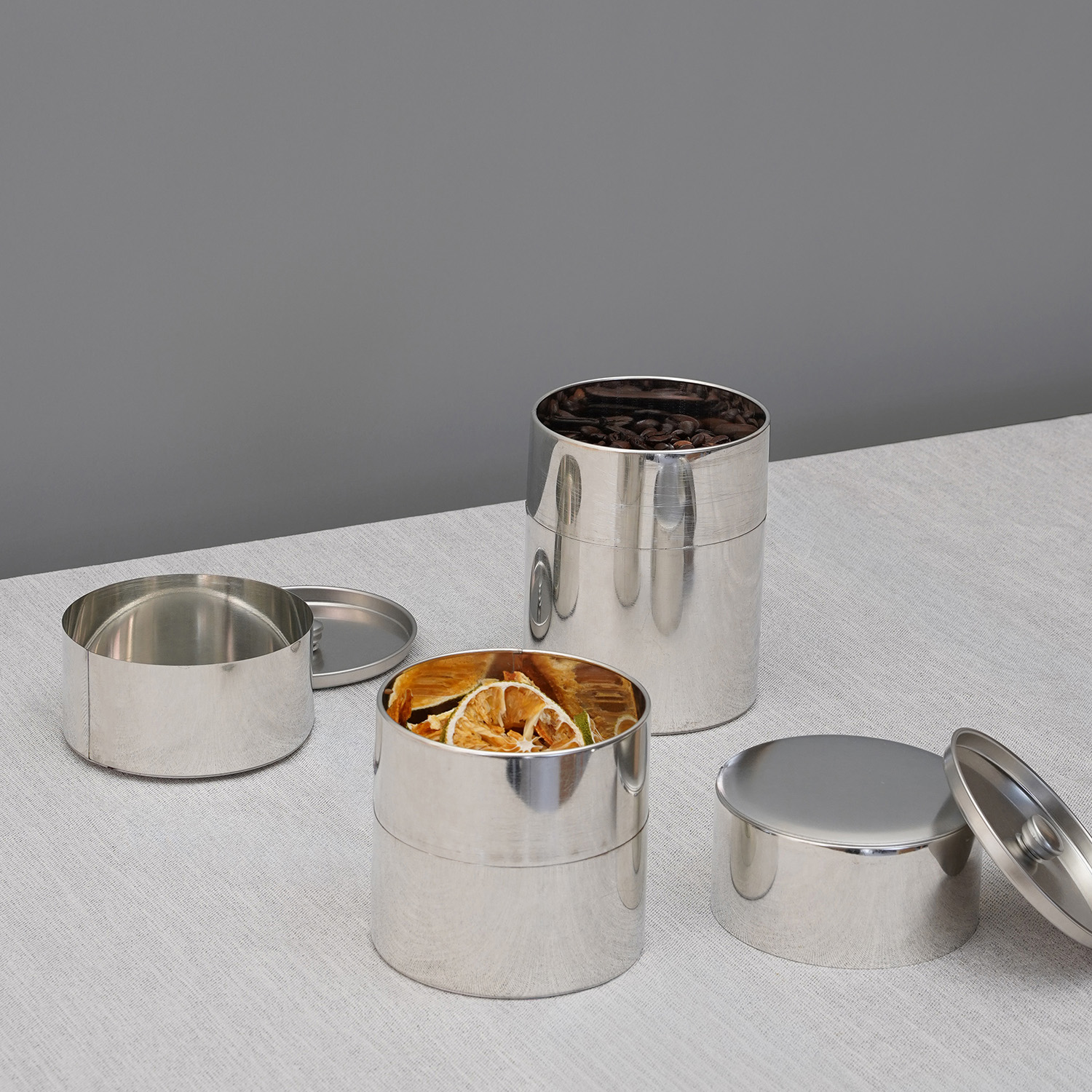 TIN CADDY plain orange tea and coffee beans